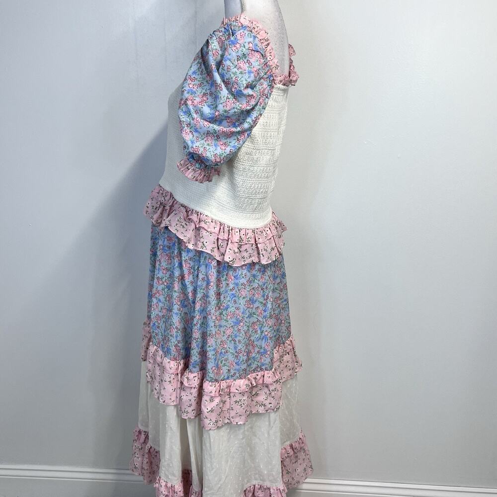 Ivy City Co Emily Dress sz Large Smocked Blue Pink Patchwork Floral Cottage Core - Picture 8 of 10